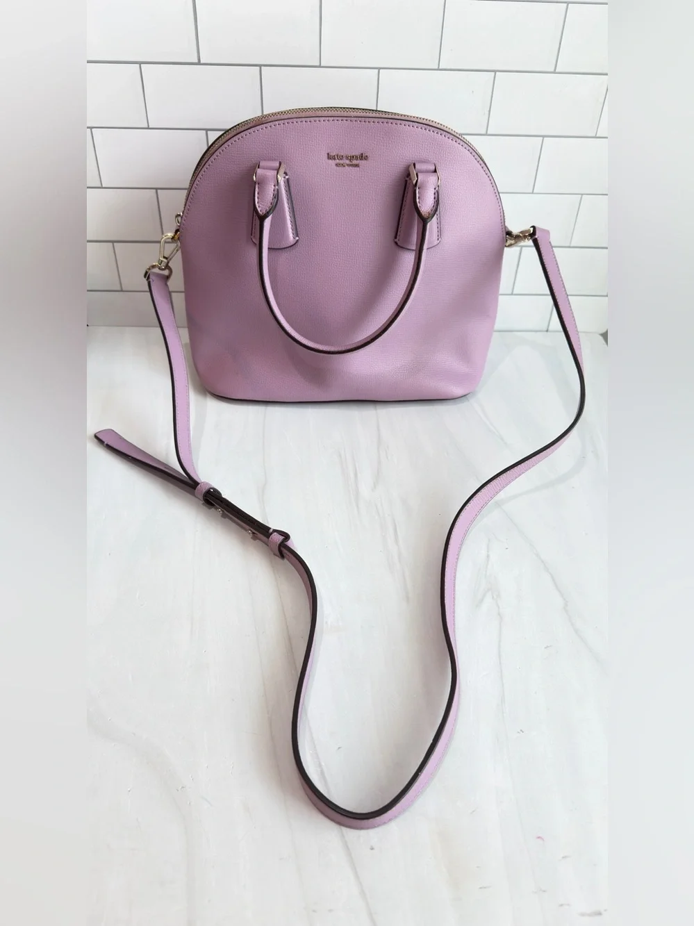 KATE SPADE LEATHER SYLVIA DOME SATCHEL CROSSBODY HANDBAG PURSE ORCHID